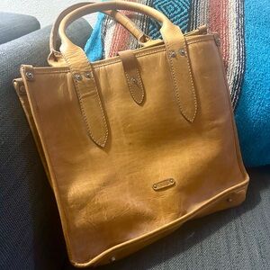 Frye Tan Leather Messenger with Striped Lining